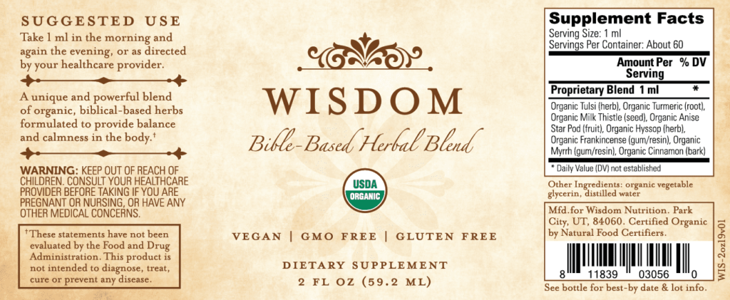 Wisdom Bible-Based Herbal Blend label